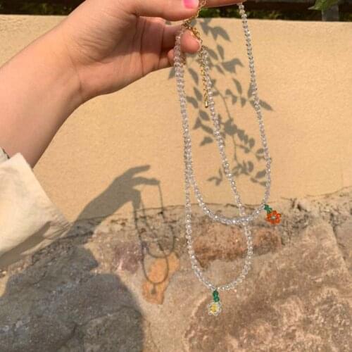Vintage Transparent Beaded Flower Pendant Necklaces for Women Fashion Short Elegance Necklace 2021 Female Necklace Jewelry Gifts