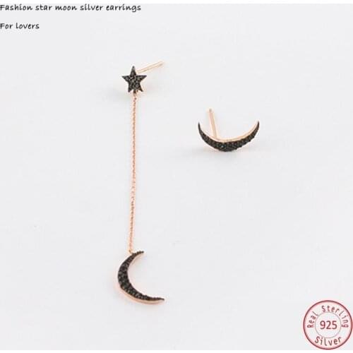 High quality 925 sterling silver crystal earrings with cz stone Trendy moon star earrings for women jewelry silver S925
