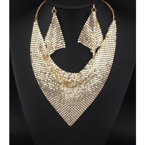 UKEN Chokers Set bijoux Metal Slice Maxi Necklace And Earrings Women Party Dress Accessories Fashion Jewelry Sets N3056
