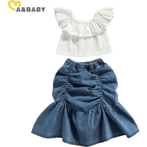 Ma&Baby 2-7Y Summer Child Kid Girl Clothes Set Off Shoulder White T shirt Tops Ruffles Skirts Outfits DD43