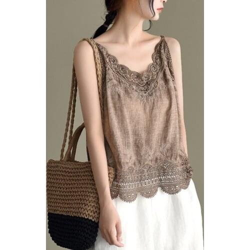 2021 cotton linen hollow out design collar women chinese style vintage national vest hanfu top traditional clothing shirt blouse