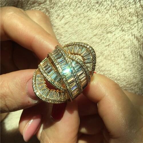 Vecalon Luxury Statement Across ring 925 Sterling Silver AAAAA Cz Romantic wedding band rings For women Bridal Party Jewelry