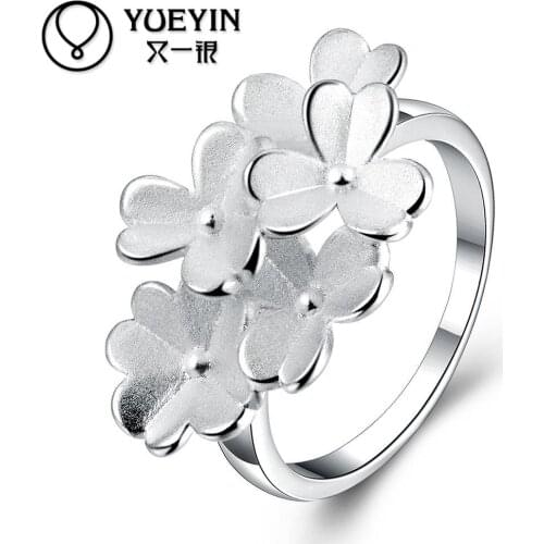 Newest Design silver plated ring for women Fashion wedding Jewelry Flower shape cute style rings for girls Christmas gift