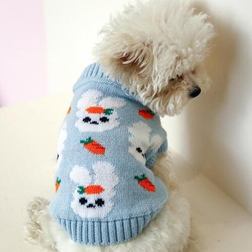 80%HOTPet Winter Clothes Cartoon Print Windproof Cardigan Small Dog Knitted Sweater Puppy Costume