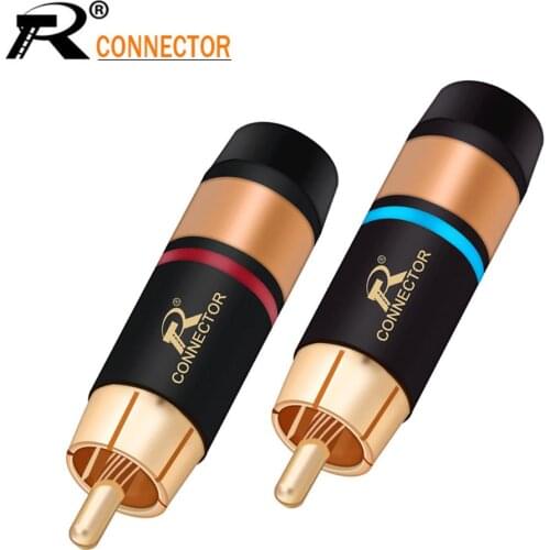 1pair/2pcs RCA Plug Luxury Copper RCA male Connector gold plating audio adapter blue&red pigtail speaker plug for 6.7MM Cable