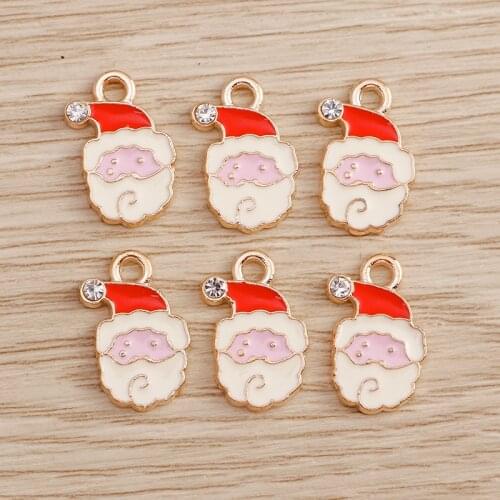 10pcs 9*15mm Enamel Cartoon Santa Claus Charms for Necklaces Pendants Earrings DIY Crystal Christmas Decoration Jewelry Making