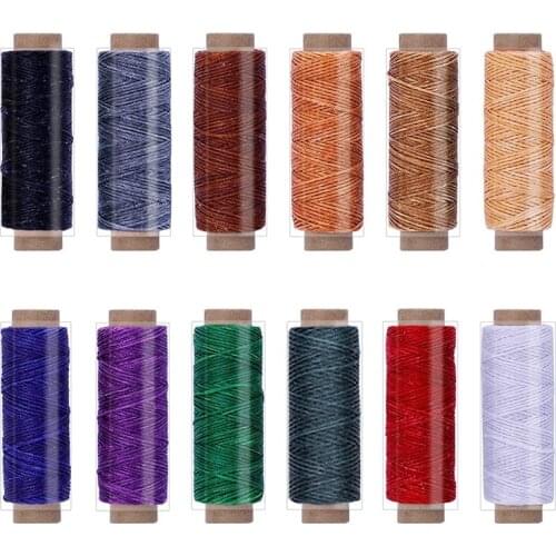 12 Color Leather Sewing Thread, 50M Waxed Thread Kit, 150D Sewing Thread for Leather Sewing Waxed Thread Cord Craft DIY