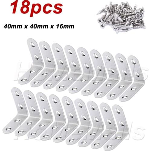 18pcs L-shaped Corner Brackets Stainless Steel Angle Brackets For Wooden Shelves Chairs Wardrobes Furniture Fixed Hardware