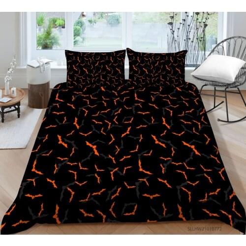 Hot sale Orange Bat Printing Beddin set Duvet cover with pillowcases Single Double Queen King sizes 2/3pcs