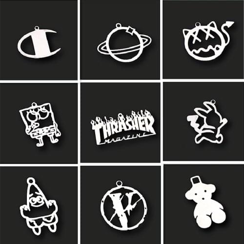 2pcs Street Harajuku Hip Hop Style Rabbit/Satellite/Thrasher/Bear/Stainless Steel Pendants DIY Charm Jewelry Crafts Making P669