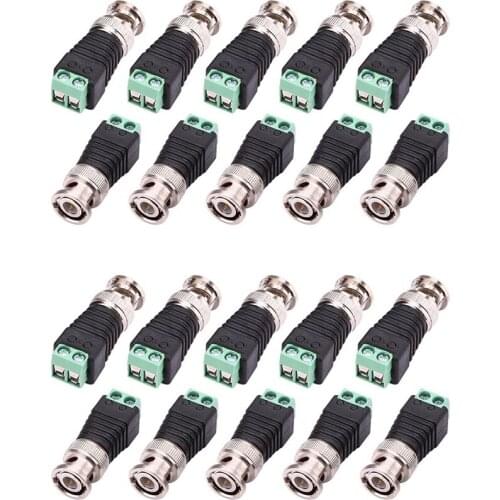 20 Pack BNC Balun Connector and Camera Terminal Male Adapter for CCTV Surveillance Video Cameras Coaxial/Cat5/Cat6