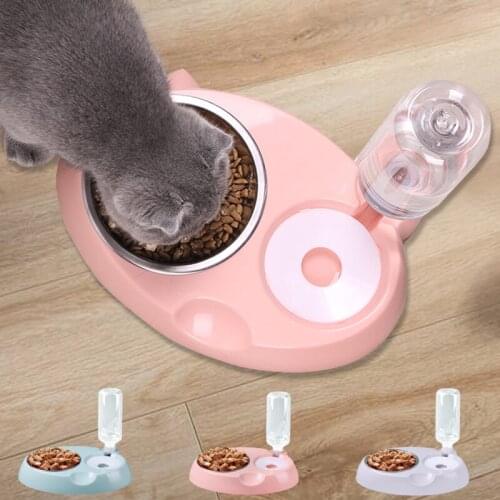 Pet Cat Dog Automatic Feeder Bowls Water Dispenser Kitten Drinking Bowl Dogs Feeder Food Dish Stainless Steel Pet Bowl Goods