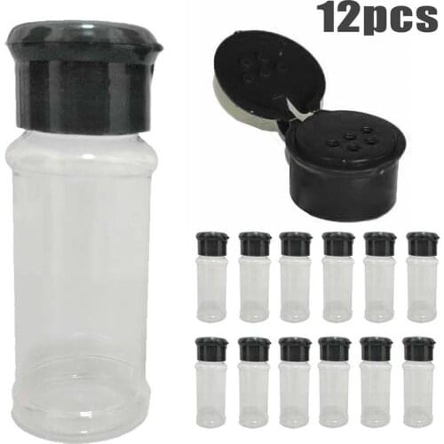 12pcs Plastic Spice Jar Salt Pepper Shakers Seasoning Jar Barbecue BBQ Condiment Vinegar Bottles Kitchen Containers For Spices