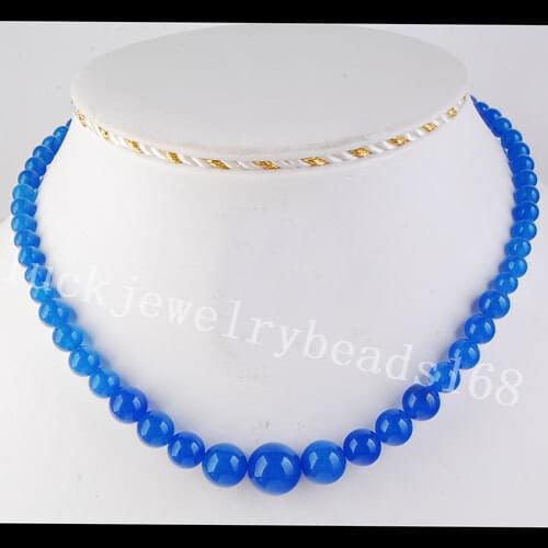 Free Shipping Fashion Jewelry 6~14mm Blue Jad Ball Beads Necklace 17" FG3279
