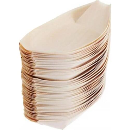 100PCS Disposable Sushi Wood Boat Premium Sushi Boat Natural Sushi Boat Sushi Wooden Boat Salad Dessert Pine Boat Snack Bowl