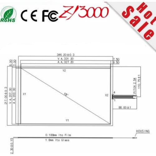 Warranty 1 year new stock 5pcs/lot RS 232 serial 15.4 inch 346*217 resistive touch screen panel