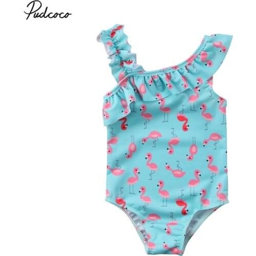 Hot Sale! Cute Baby Girl Swimwear One Piece Flamingo Cartoon Pattern 1-6Y Girls Swimsuit Kid Children Swimming Suit