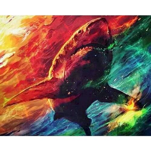 Gatyztory DIY Painting By Numbers Colorful shark Oil Painting Animal HandPainted Home Decor Gift Canvas Drawing