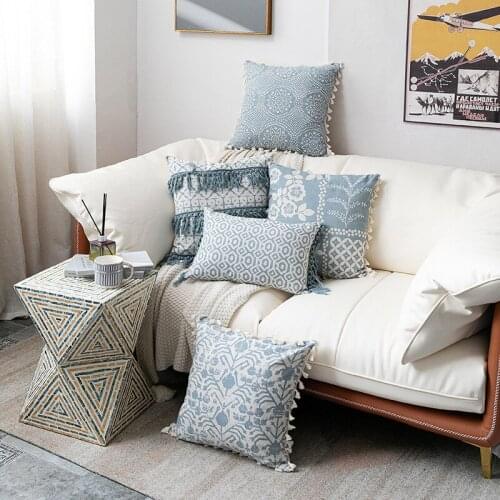 China Blue Flower Cushion Cover with Tassels Embroidery Home Decoration Pillow Cover Sofa Pillowcase Pillow Sham 45x45cm/30x50cm
