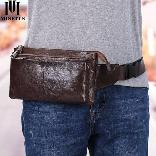 Leather Mens Waist Bag Retro Multifunctional First Layer Cowhide Mens Chest Bag Casual Mountaineering Bag