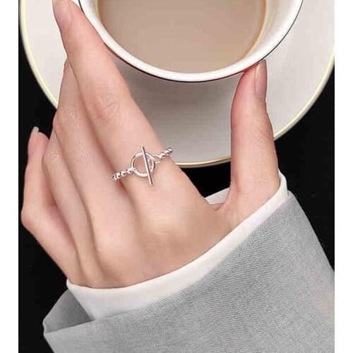 Round Bead Chain Adjustable Opening Ring For Women Simple Korean Fashion Personality Tail Ring Student Girlfriend Gift Jewelry