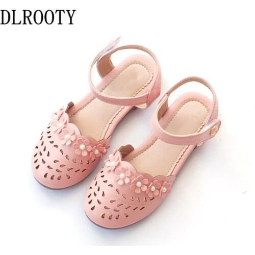 Summer Children Sandals Shoes Girls Flower Hollow Princess Kids Party Fashion Beach Cutout Leather Toddler Baby Breathable