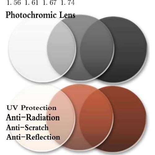 2 PCS 1.56 1.61 1.67 1.74 Index Aspheric Grey Brown Photochromic Prescription Lens Myopia Presbyopia Lenses Anti-Reflective/UV