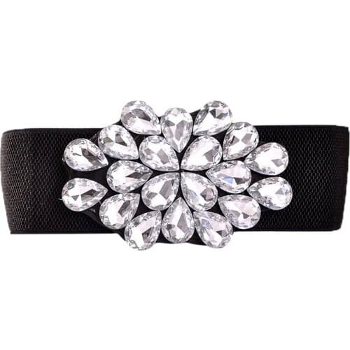 Fashion Women Elastic Wide Corset Belt For Women Glass Crystal Ceinture Ladies Thin Rhinestone inlaid Belt Waist Girdle SJ07