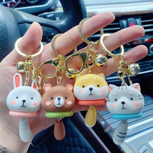 Cartoon Resin Animal Bell Keychain Trend Long-tailed Corgi Cat Doll Keyring Couple Car Key Chain Cute Bag Pendant Keyfob Gifts