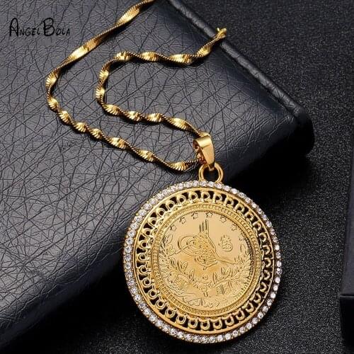 Wholesale Gold and Crystal Allah Pendant and Necklaces for Women Islam Muslims New Jewelry Arab Gifts Middle East Chains Jewelry