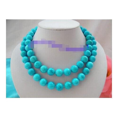 Excellent 32" 14mm genuine blue Turquoise beads Necklace