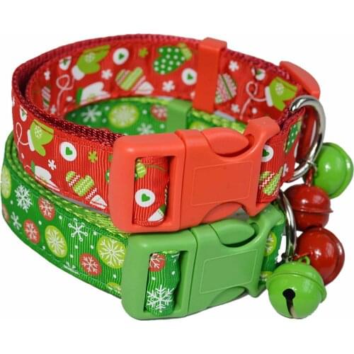 EXCELLENT ELITE SPANKER Christmas Pet Dog Collar Pet Traction Collars Red and Green Bells Dogs Collar for Puppies and Large Dogs
