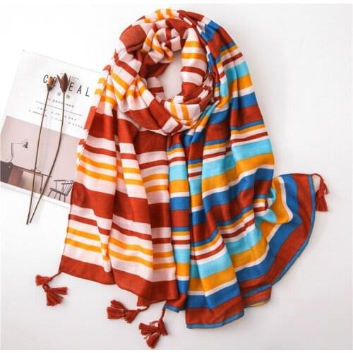 2020 Striped Print Scarf for women Spring Autumn Ladies Shawls and Wraps Soft Pashmina Bandana Foulard Headscarves