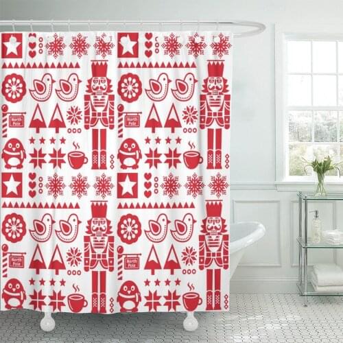 Animal Christmas Red Pattern Nutcracker Folk Bird Celebrate Coffee Shower Curtains Waterproof Polyester Fabric 72 x 78 inches wi