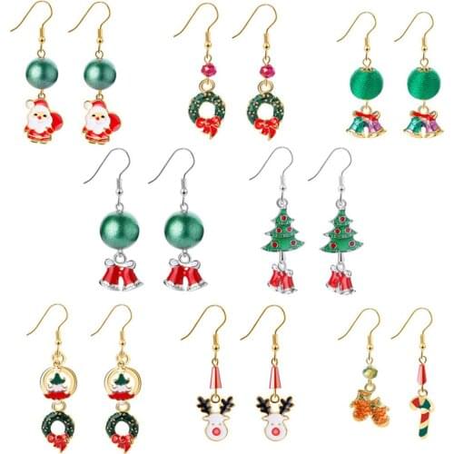 CRLEY Christmas Jewelry Accessories Earrings Cute Santa Claus Snowman Lovely Tree Bell Romantic Christmas Gifts for Women Girls