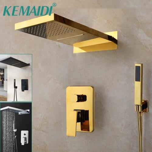 KEMAIDI Chrome & Golden Black Plated Bathroom Shower Hand 3 Functions Shower Mixer Bathroom Rainfall Waterfall Shower Kit