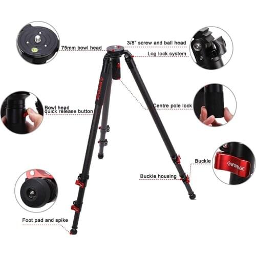 IFOOTAGE TA7 C7Tripod, 61” Carbon Fiber Video Camera Tripod with Quick Fastbowl, Max Load 19.8 lbs, Compatible with, Nikon, Sony