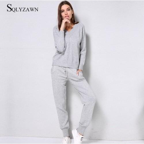 Women Sweater Suits and Knit Set Women Casual V-Neck Sweaters Pants 2PCS Tracksuits Women Trousers+Jumpers Top Clothing Sets