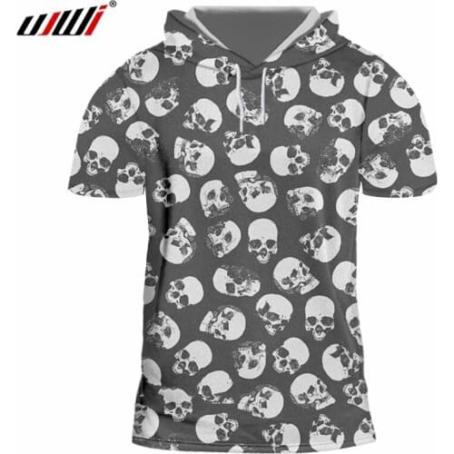 UJWI Man Loose Sports Hooded Tshirt 3D Mini Skulls Punk Rock Mens Tee Shirt Printed Oversized Funny Casual 5XL T-shirt