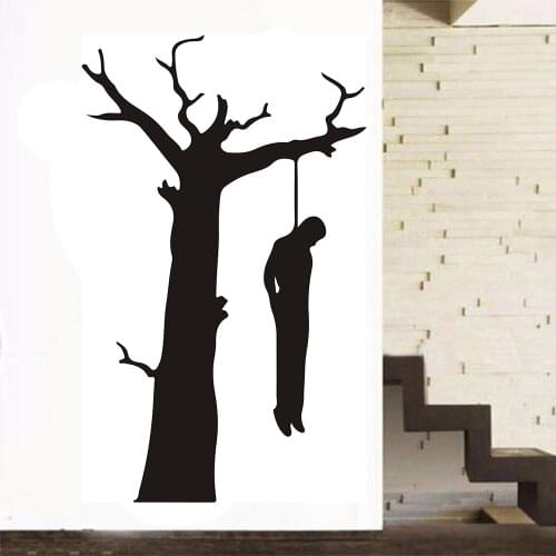 Wall Stickers Vinyl Suicide Man Hanging Himself On A Tree Branch Horror Living Room Bedroom Bar Decor Gift