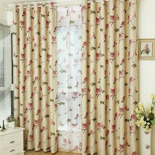 Blackout Window Curtains for Living Room Kitchen Rustic Floral Leaves Tulle for Window Treatment Drape Beige Brown Customized