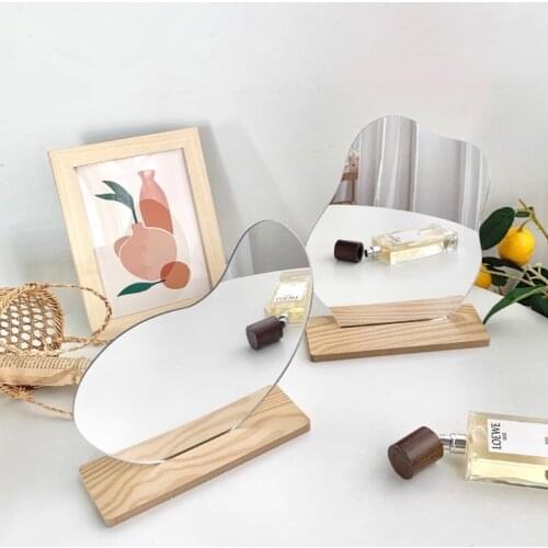 Ins Irregular Makeup Mirror Niche Design Wooden Desktop Table Nordic Style Home Decor Decoration Accessories Hogar