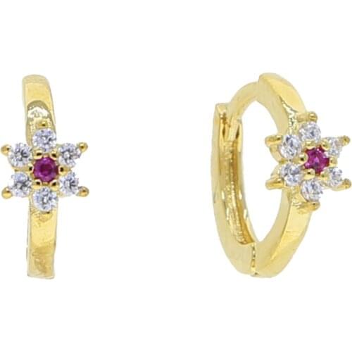 2021 Valentines Day Gift red white cubic zirconia paved gold color flower jewelry bling 5A cz delicate flower earring for women