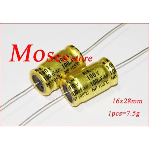 100v 100uf Original New Axial Audio NP Bipolar Electrolytic Capacitor Capacitance 16x28mm +/- 20
