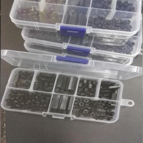 180 pcs Nylon Black Hex M-F Spacers/ Screws/ Nuts Assorted Kit, Standoff