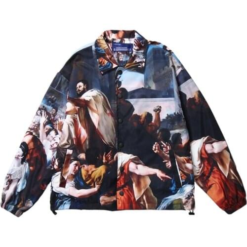 2020 hombres usan la pintura al óleo de la vendimia de estilo corto chaquetas abrigos Streetwear Hip Hop Harajuku Casual rompevi