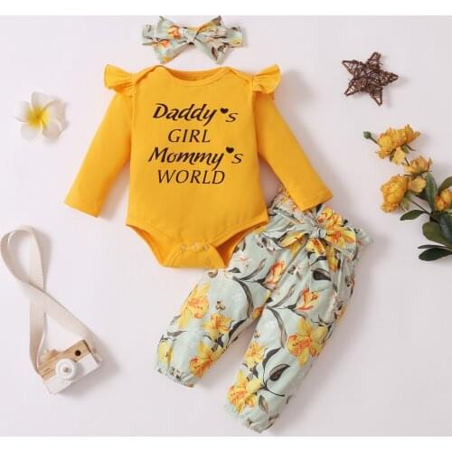 3Pcs Baby Girl Clothes Set Infant Kids Clothing Print Baby Newborn Girl Clothes Fall Baby Clothes Bulk Drop Shipping Wholesale
