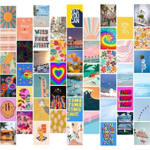 50pcs Colorful Beach Photo Wall Collage Kit Modern Simple Life Style Aesthetic Picture for Office Indoor Boys Bedroom Room Decor