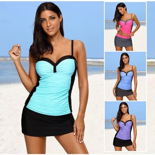 Bikini 2021 Womens swimming suit Tankini Sets Ladies Swimwear Two Piece Swimsuits Pleated surf suit with chest cushion and no s