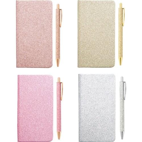 Glitter Powder A6 Notebook with Pen Set Thick Classic Premium Paper Diary Journal 96 Pages Soft Writing Notebook for Women Girls